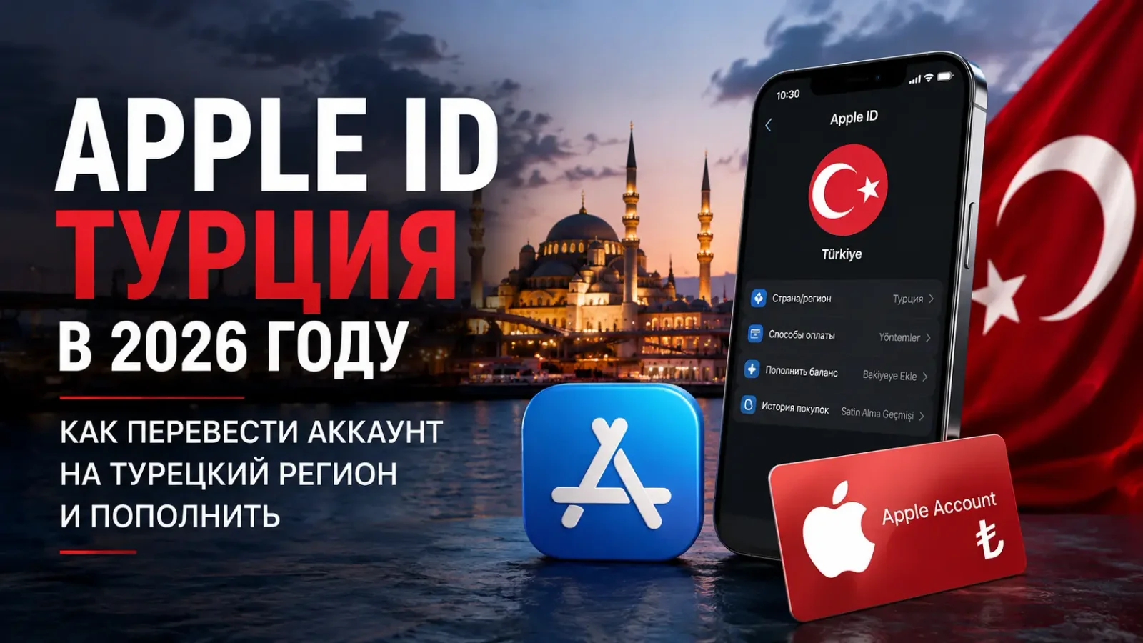Apple ID Турция в 2026 году: как перевести аккаунт на турецкий регион и пополнить