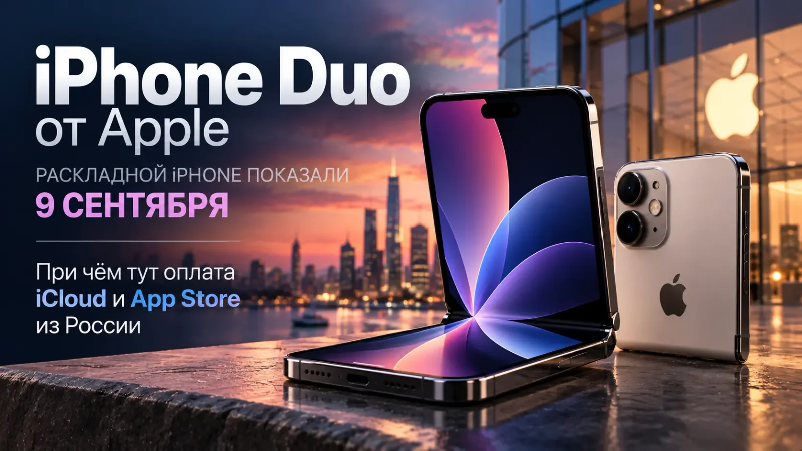 iPhone Duo от Apple: раскладной iPhone показали 9 сентября — при чём тут оплата iCloud и App Store из России