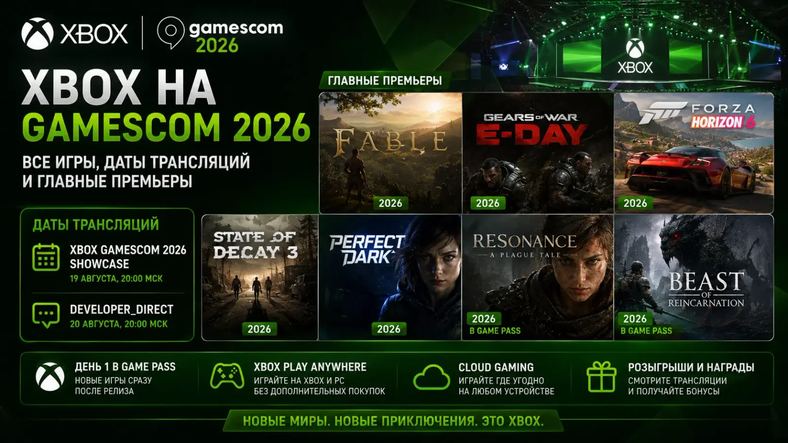 Xbox на gamescom 2026 — все игры, даты трансляций и главные премьеры